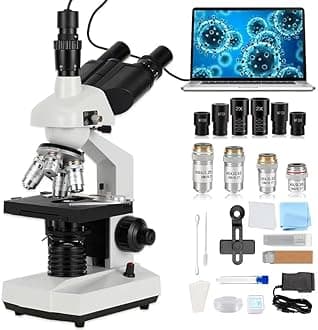 Compound trinocular Microscope, 40X-5000X Magnification, Digital Laboratory trinocular Compound LED Microscope with USB Camera and Mechanical Stage, WF10x and WF20x eyepieces, Abbe Condenser…