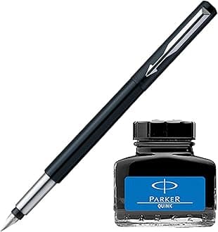 Vector Standard CT Fountain Pen - Black + Quink Ink Bottle - Blue (30ML)
