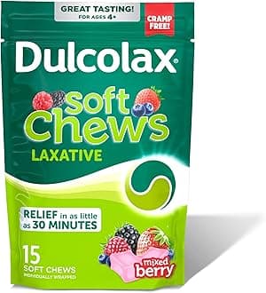 Dulcolax Saline Laxative Soft Chews, Gentle Constipation Relief, Mixed Berry Flavor, Magnesium Hydroxide 1200 mg, 15 Count