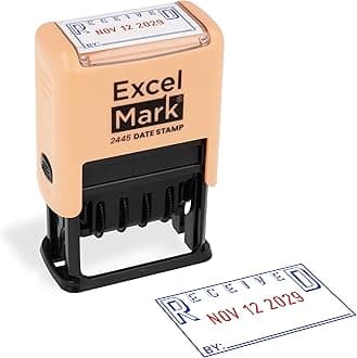 ExcelMark 2445 Date Stamp with Text - Blue and Red Ink (Peach Mount, Received)