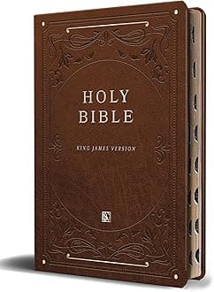 KJV Holy Bible, Giant Print Thinline Large Format, Brown Premium Imitation Leather with Ribbon Marker, Red Letter, and Thumb Index (KJV Large Size Giant Print Editions)