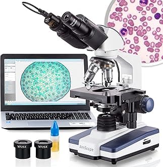 B120 Series Student & Professional LED Binocular Compound Microscope - 40X-2500X Magnification - Includes 1MP USB Camera & Siedentopf Head