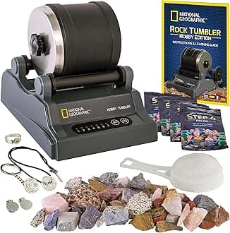 National Geographic Rock Tumbler Kit – Hobby Edition Includes Rough Gemstones, and 4 Polishing Grits, Great STEM Science Kit for Geology Enthusiasts, Rock Polisher for Kids and Adults