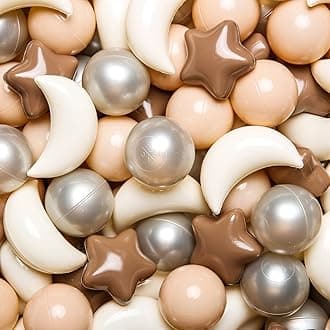 GOGOSO Ball Pit Balls Stars Moon Shapes Plastic Pitballs for Toddler Play Tent Baby Photo Props Kids Pool Water Toys Kiddie Pool Party Decor, Coffee+Beige Mix Cream Colors +Pearl Colors,100PCS