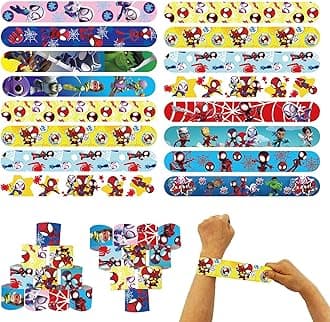 POPOYU 24Pcs Spidey Party Bags Fillers Kids Slap Bands,Spidey and His Amazing Friends Slap Bands Slap Bracelets Wristband Party Favours for Girls Boys Spider Party Bag Fillers Birthday Classroom Gifts