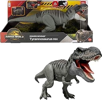Jurassic World: The Rebirth Power Eater Tyrannosaurus Rex Dinosaur Figure - with Tongue Activated Bite Attack, Light & Sound, Digital Fun JGB50