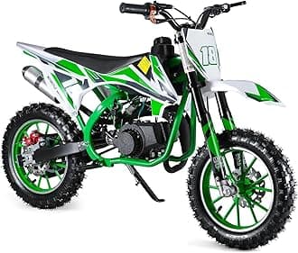 50cc Kids Dirt Bike,2-Stroke Gas Mini Bike, Dirt Bike for Kids 8-14,Gas Power Pocket Rocket Bike,Gas Motorcycle with Front Rear Disc Brakes, Off Road Mini Motorcycle Max Load 330Lbs Green